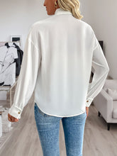 Perfee Sequin Contrast Collared Neck Long Sleeve Shirt OutfitFlow